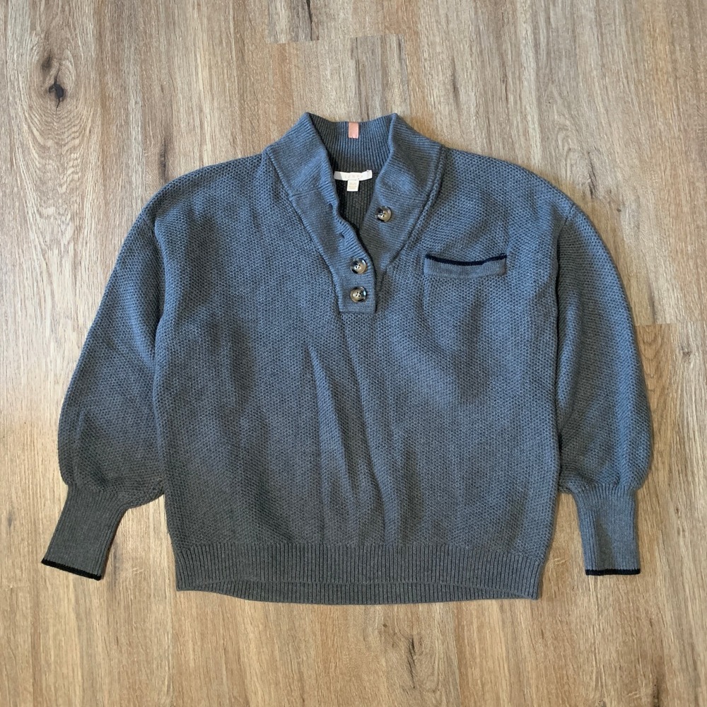 Lunya Cozy Cotton Silk Pocket Henley shawl collar knit sweater in gray size XS/S